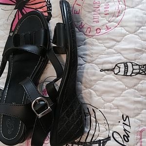 Black low wedge sandals
